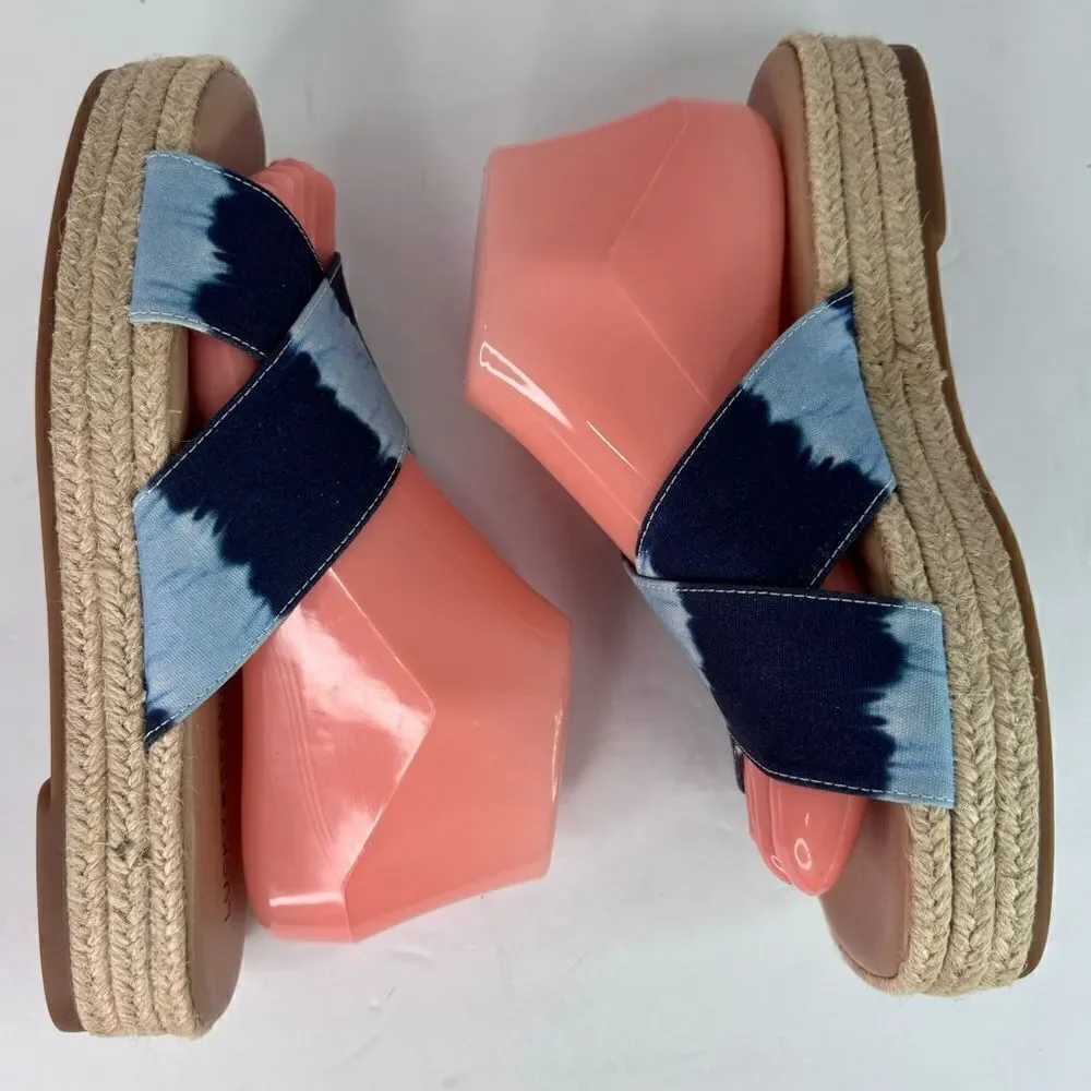 NWOB! Lucky Brand Gayte Espadrilles Slip On Denim Blue Tie Dye Sandals Sz 7.5